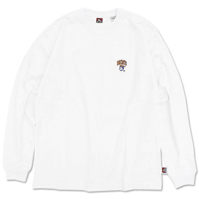 BEN DAVIS (ベンデイビス) ミニゴリラ刺繍 カレッジロゴ 長袖 Tシャツ ホワイト(07) ロンT C-2380025
