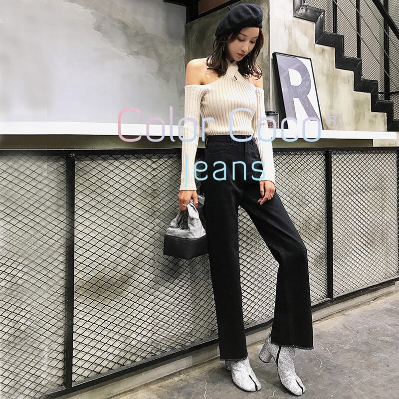 Elegant ハイウエスト 人気 着痩せ デニムパンツ レディース 脚長効果 大きいポケット デニム パンツ ボトムス 合わせやすい S M L 2l ブラック Elegant