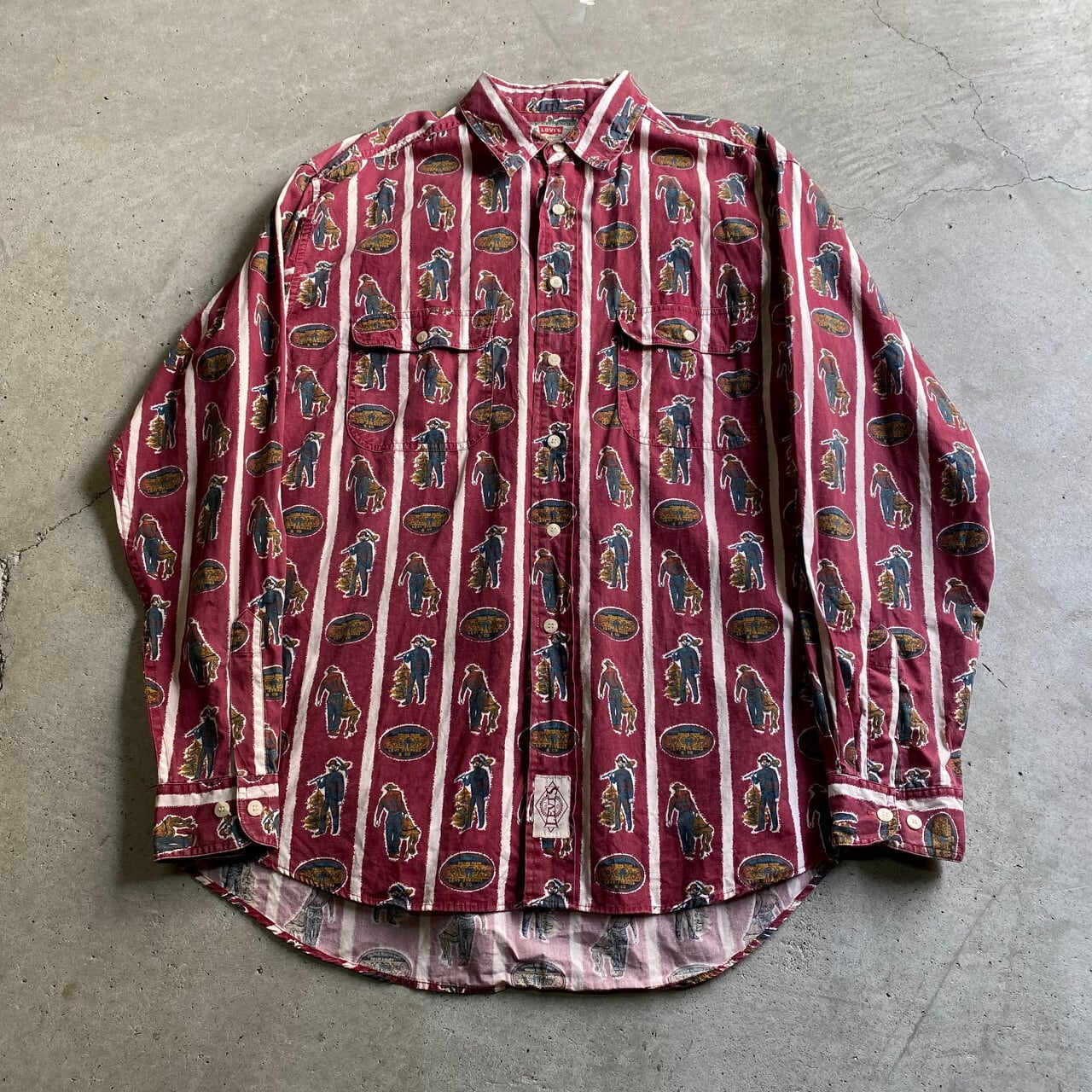 ビッグサイズ Levi S リーバイス コットン 長袖 ストライプ柄 総柄シャツ メンズxl 古着 ワインレッド ボルドー えんじ 黒 大きいサイズ 長袖シャツ Sa24 Cave 古着屋 公式 古着通販サイト