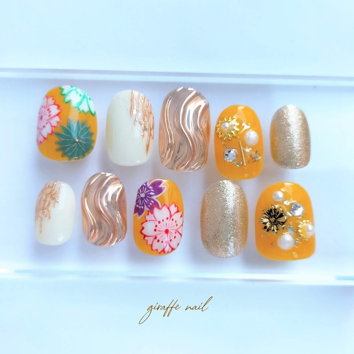 107 ネイルチップ 振袖ネイル 和装ネイル 前撮りネイル 黄色ネイル