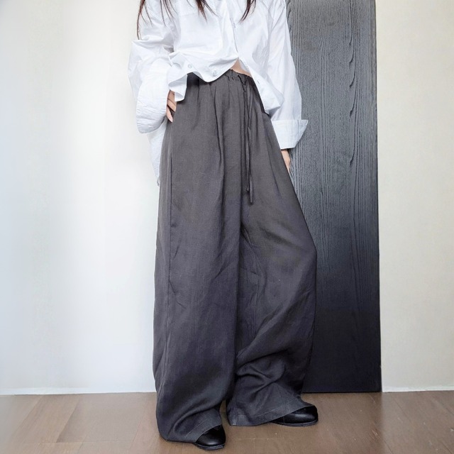 Drawstring wide straight pants【2color】 C1595