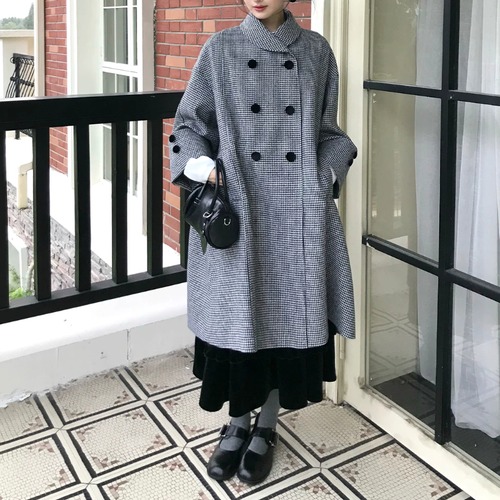 千鳥格子柄ダブルボタンコート ・79332