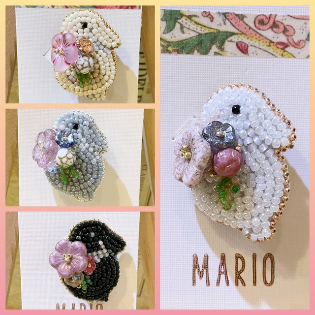 【新色入荷♪】MARIO handmade　うさぎブローチ　お花と一緒に　たれ耳　