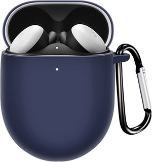 【特価処分】Google Pixel Buds Pro 用 ケース 全面保護カバー シリコンケース 【カラビナ付き】軽量 防塵 耐衝撃 装着充電可能 全面保護 キズ防止 Google Pixel Buds Pro 対応 (ブルー)