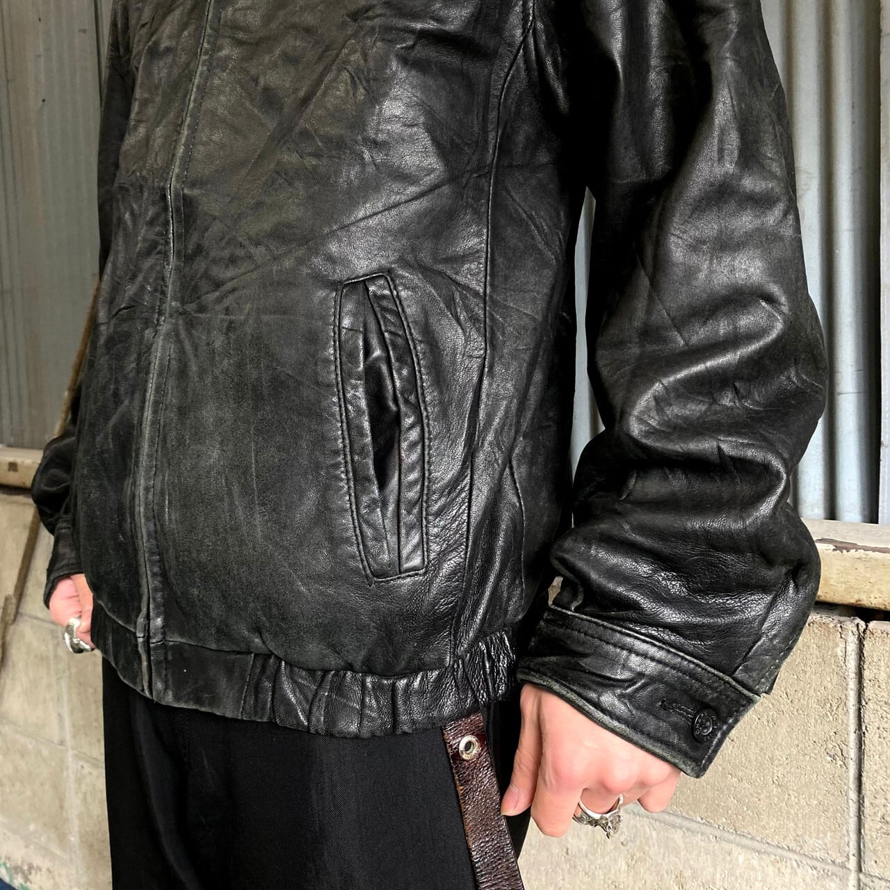 CHAPS チャップス 本革レザースポーツジャケット メンズL 古着 