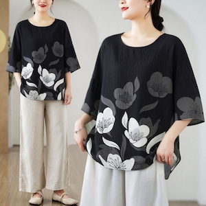 PRINT ROUND NECK HALF SLEEVE LOOSE T-SHIRT M-17987