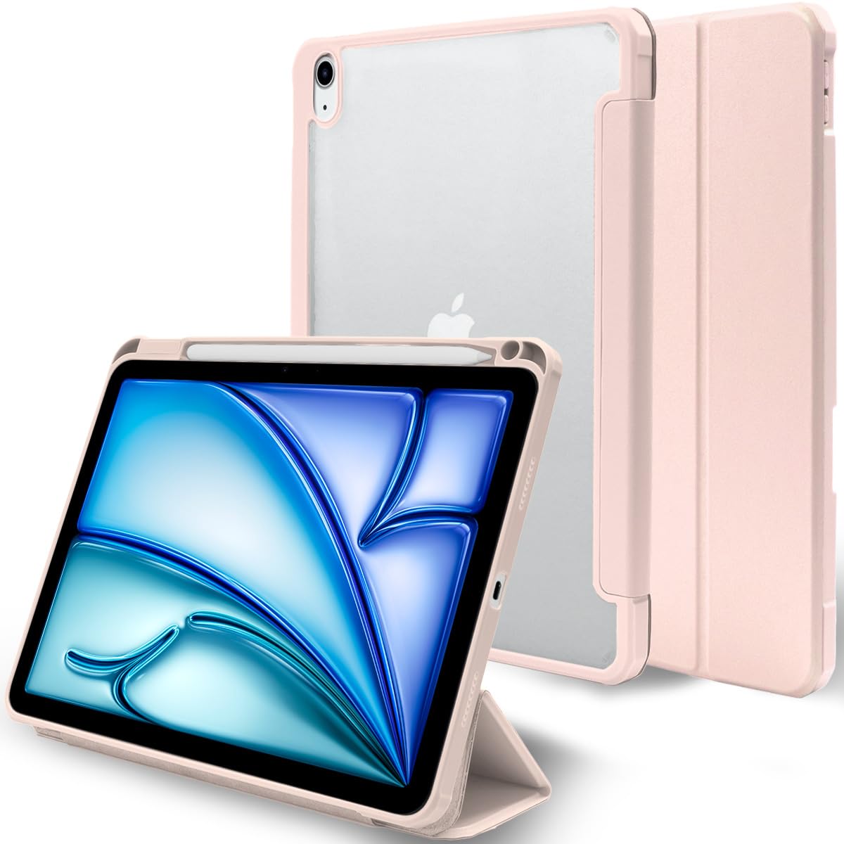MS factory iPad Air 11インチ ケース M4 M3 M2 第5/4世代 用 カバー 背面透明 ペン収納 耐衝撃 軽量 アイパッドエアー 10.9インチ 第5世代 第4世代 対応 ピンクサンド IPDA4-NO-DET-PK