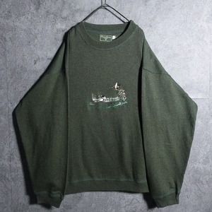 EURO Khaki Seagull Animal Embroidered Sweat