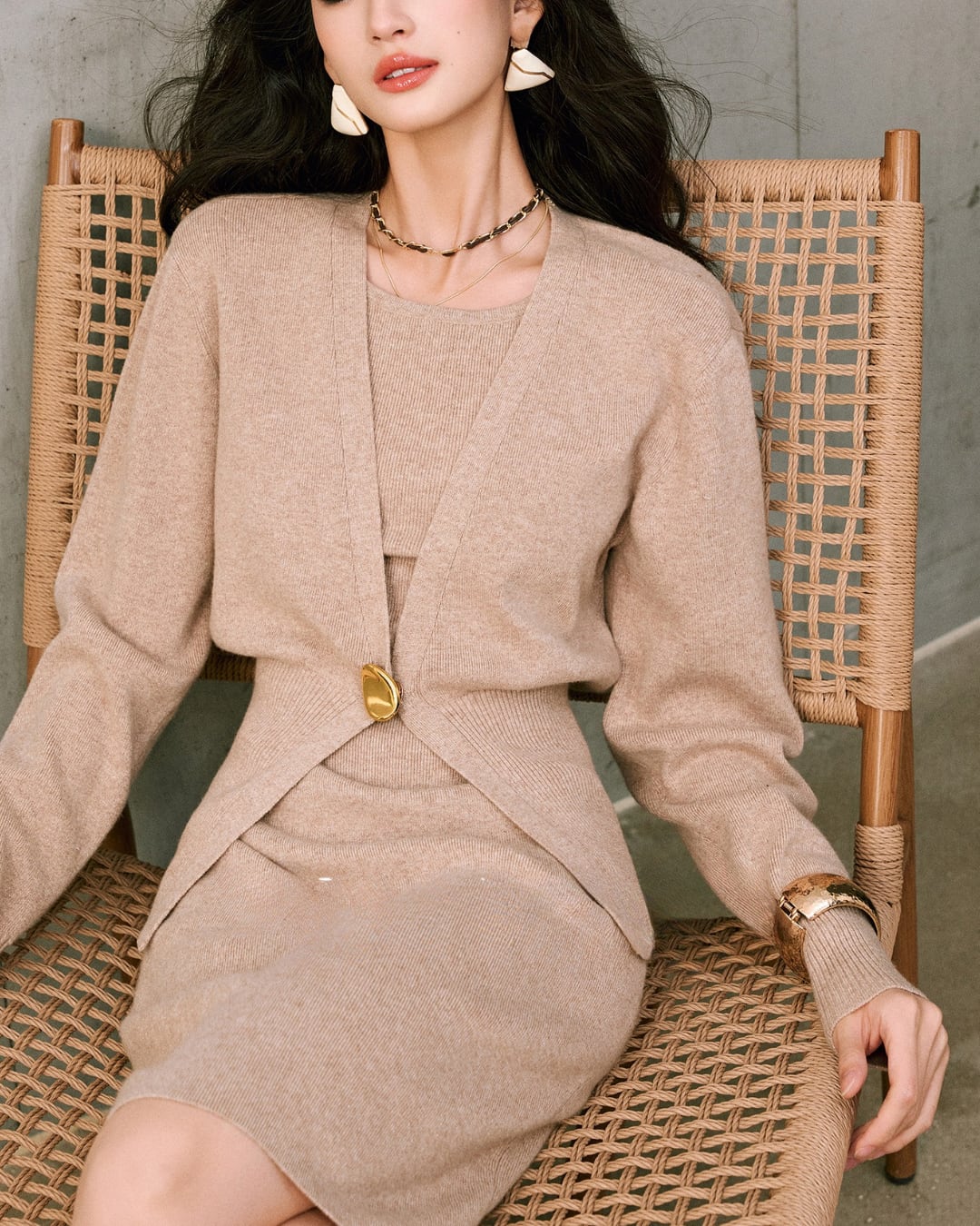 カーディガンセットニットワンピース A25300