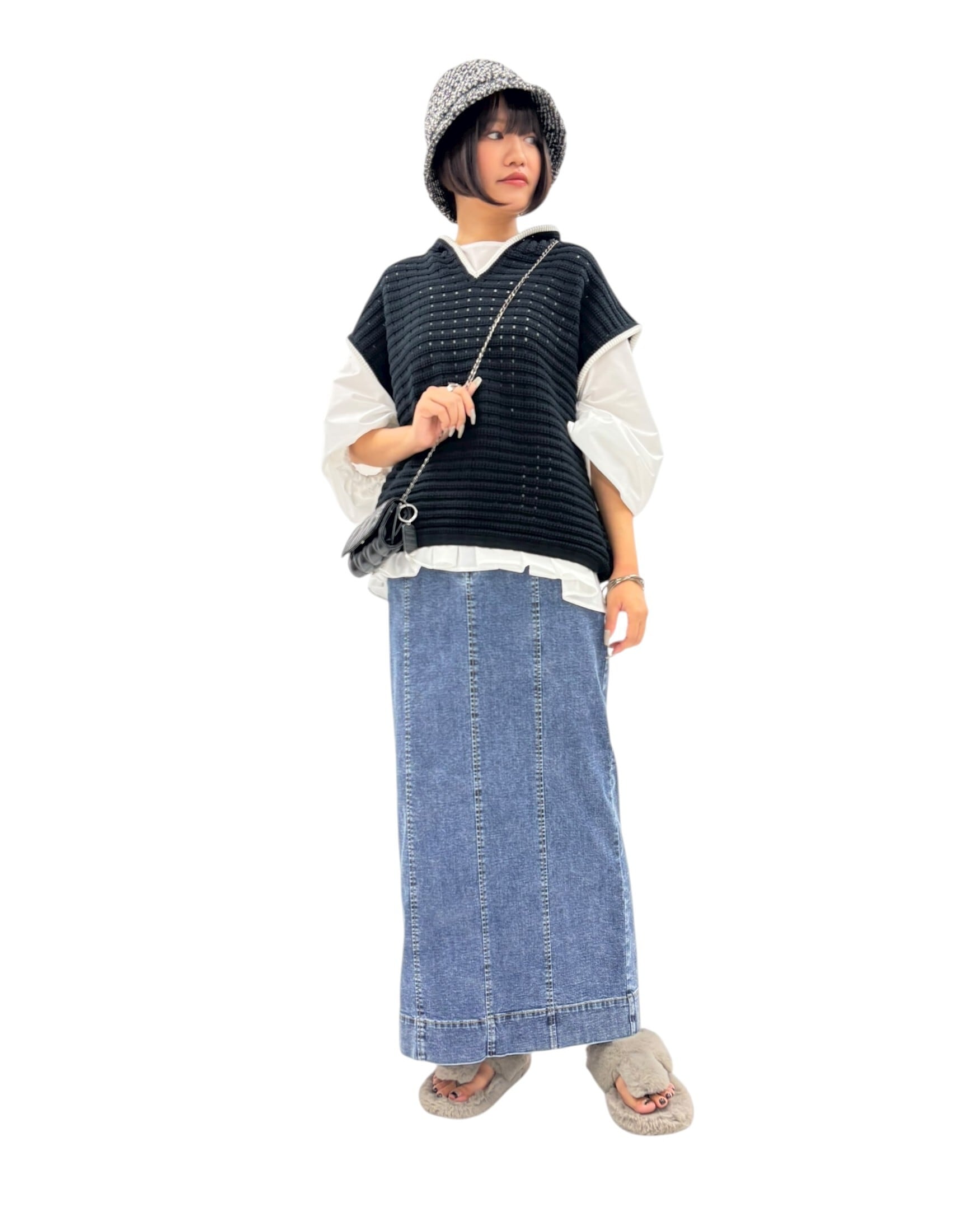 完売品✨ayane✨デニム フリルポンチョ カーディガン 38 定価1.7万 ayane】デニム地ペンシルスカート 816316 アヤン | red earth