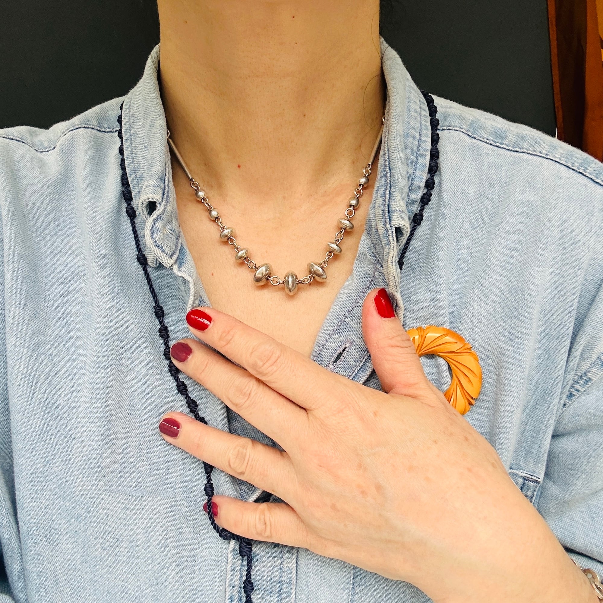 Mexico 925 トグルチェーンネックレス VINTAGE シルバー シルバー925 BEADS ＆ BAR トグルネックレス | Milo Antiques & Vintage
