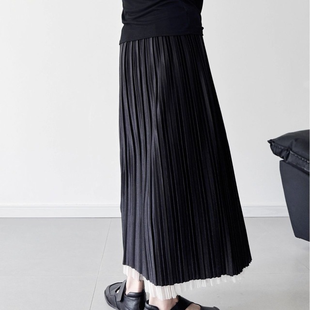 Maxi length mesh pleated long skirt C0994