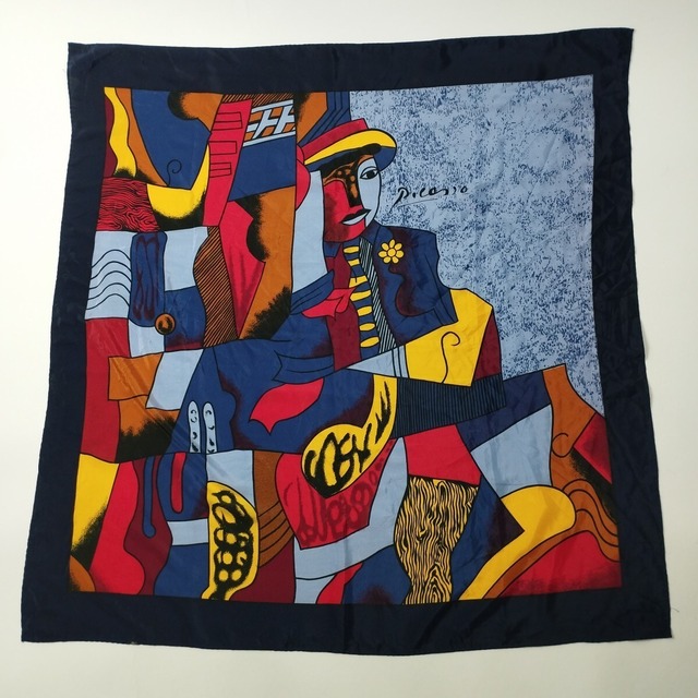 イタリア製 picasso ネイビー オールド　ピカソ スカーフ　アート　シルク