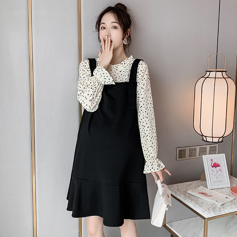 【新作】【送料無料】 マタニティウェア2020秋と冬の新しいステッチ偽のツーピース年齢削減ドレス小さな新鮮なミドル丈のマタニティドレス-アリババ オータム 秋物 ウィンター 冬物 expec266124454568