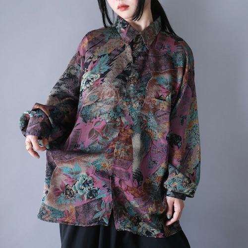 gloss fabric psychedelic poison pattern over silhouette shirt