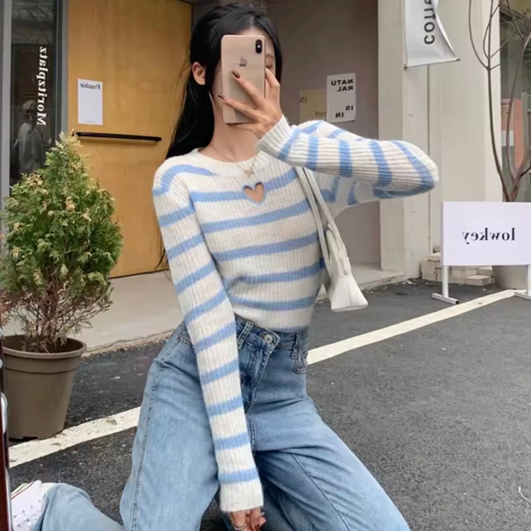 heart cutting border knit