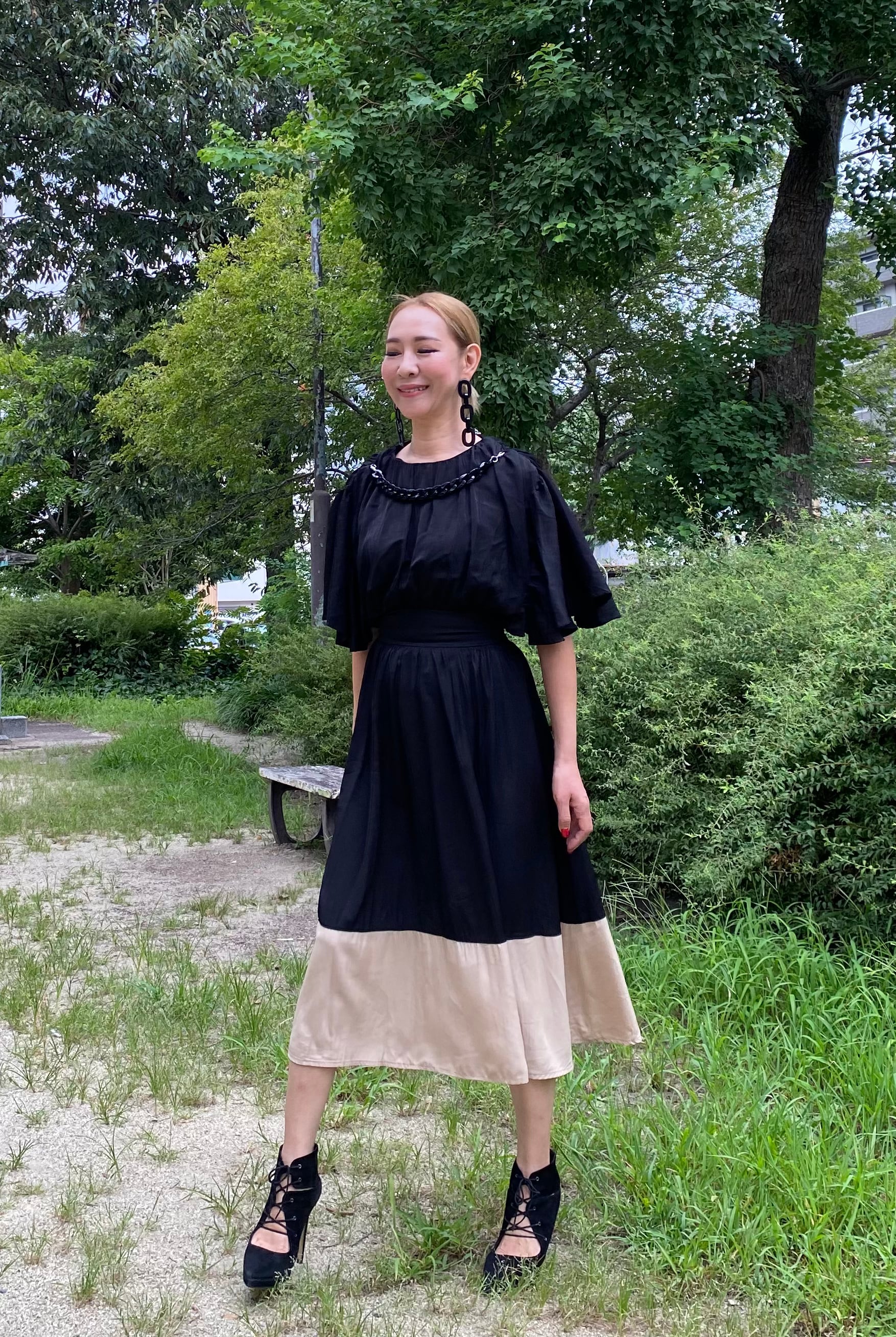N°21 キルティング バイカラー ワンピース ベージュ×ブラック バイカラーワンピース 黒×ベージュ (8900円→7500円) | セレクト