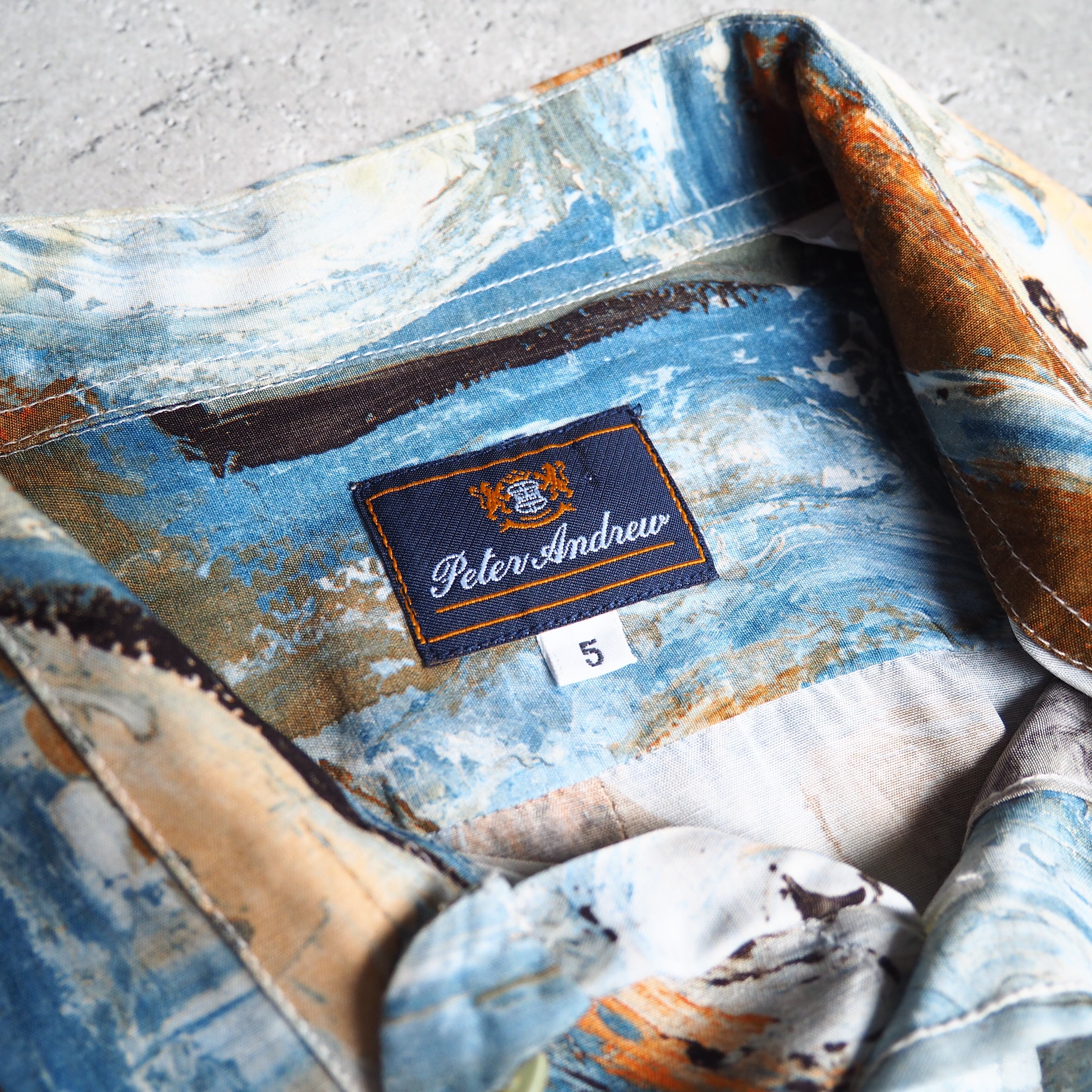 1970 - 80s Beautiful oil painted art vintage Drape loose SS rayon shirt