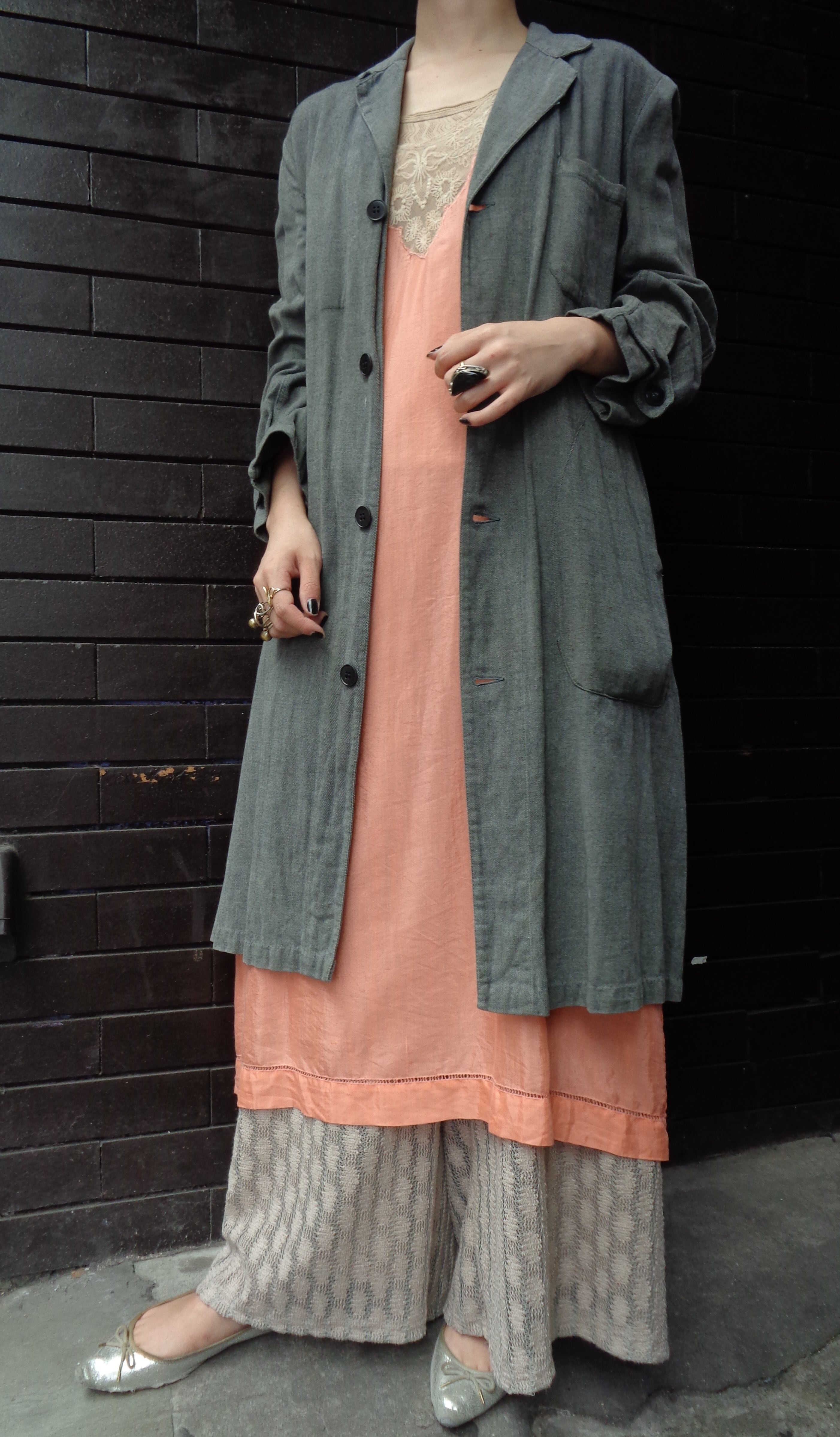 '~'s French vintage black chambray atelier coat ~年代