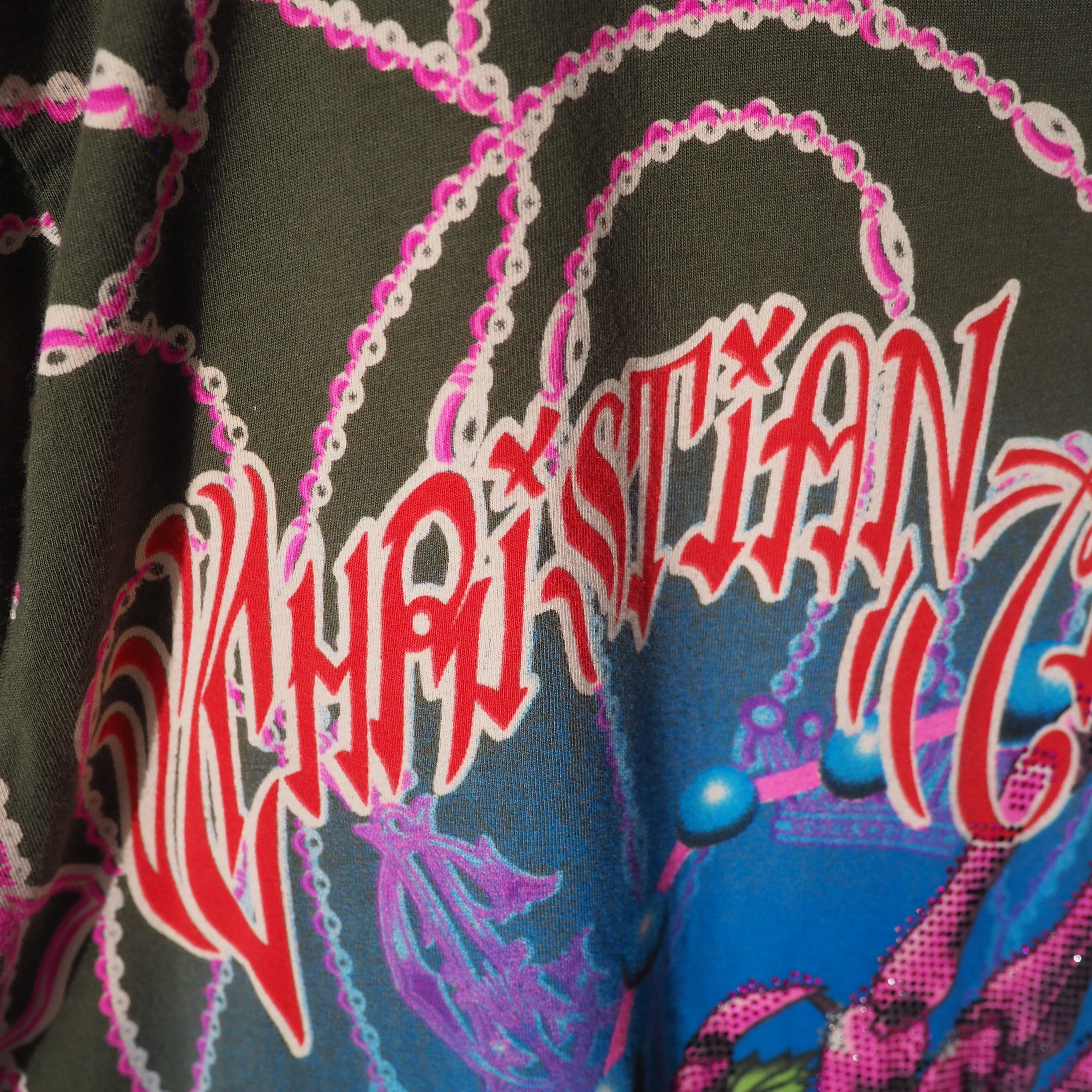 ” Christian Audigier ” rhine stone prayer printed Tee