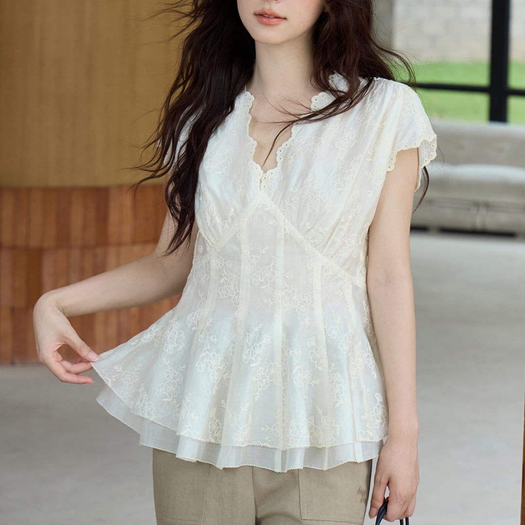 lace embroidered peplum top