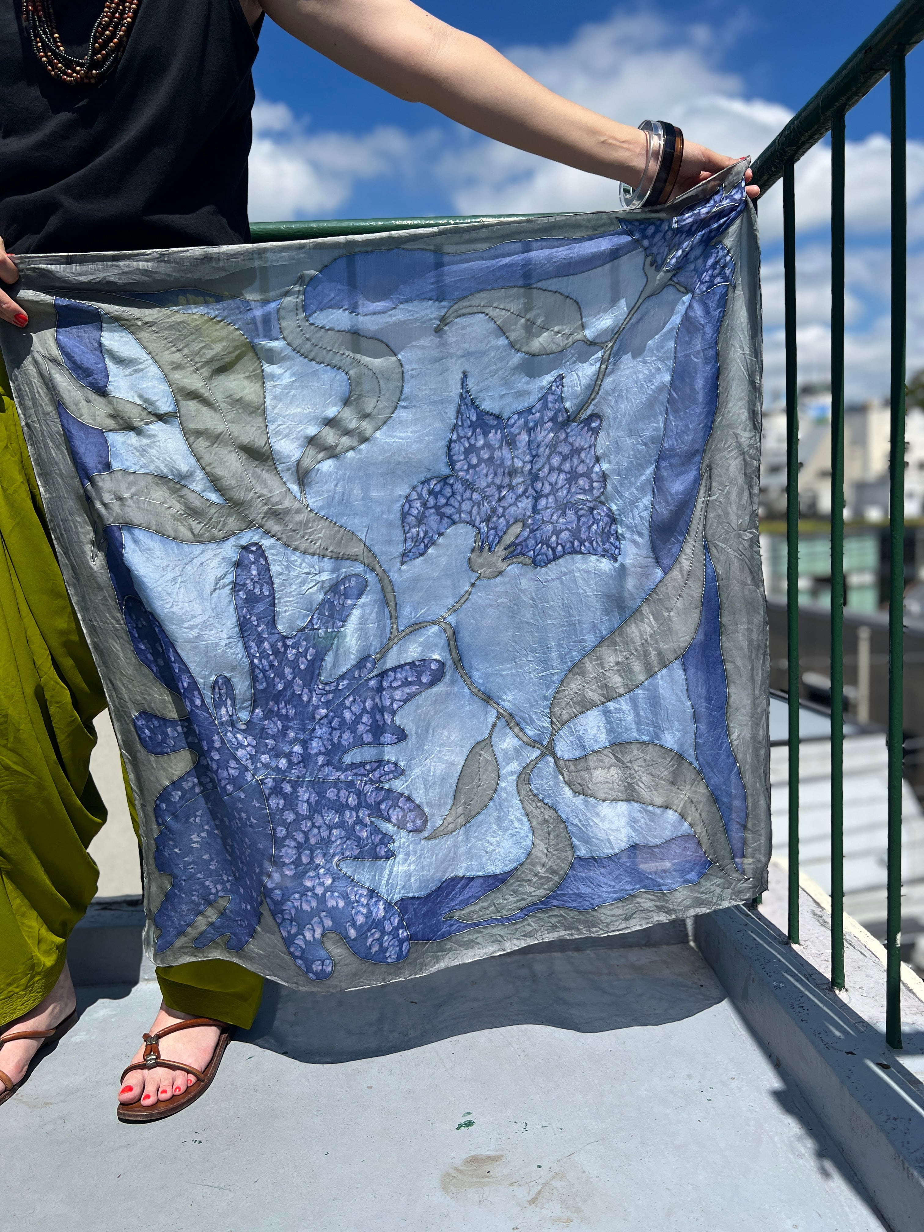Vintage indian floral silk scarf