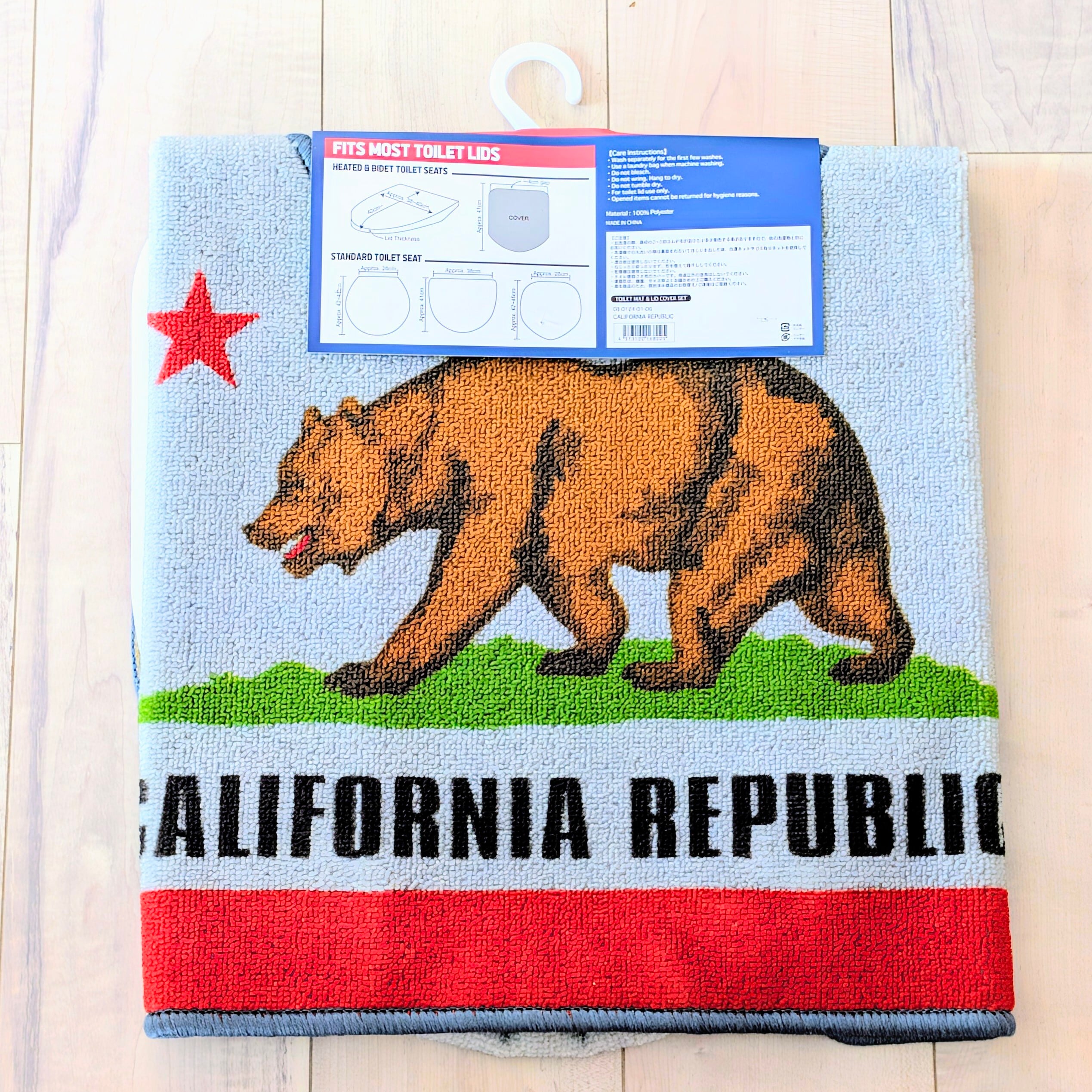 ✨️トイレもワクワクHAPPY✨️【 The State of California / カリフォルニア州旗 】TOILET MAT & LID COVER トイレマット&蓋カバー (マット裏面滑り止め加工 ) / アメリカンマット / ふかふかマット〚アメリカン雑貨 アメトイ〛