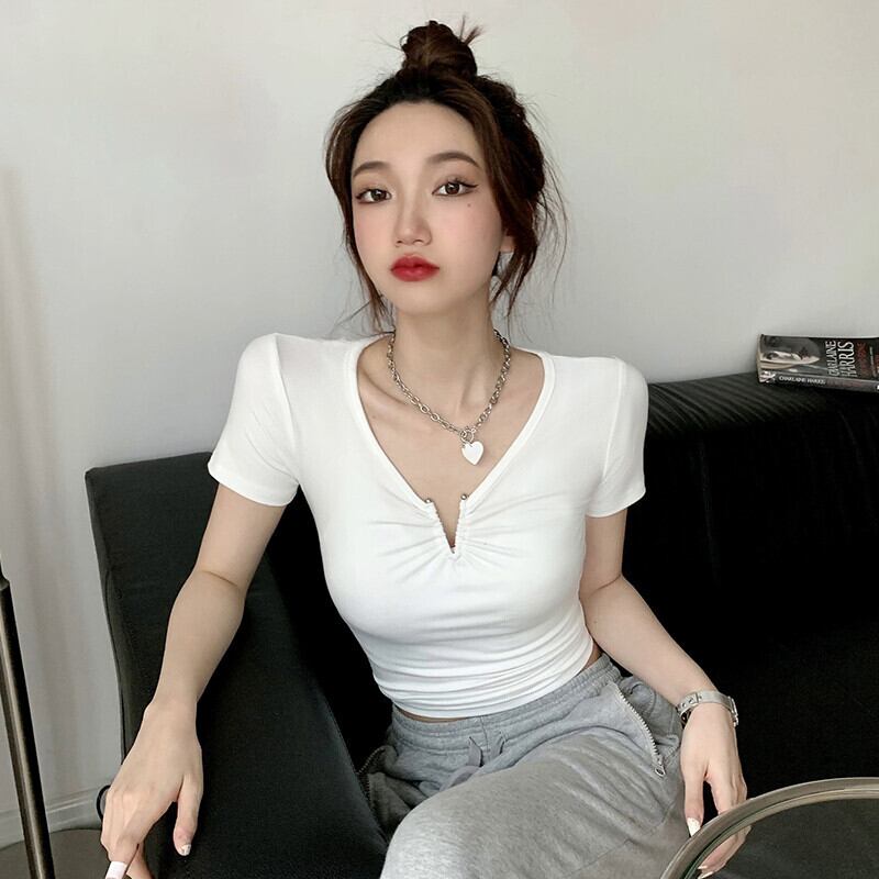 カラーVネックTシャツ レディースサマー 夏物 ガールズファッション48040717969