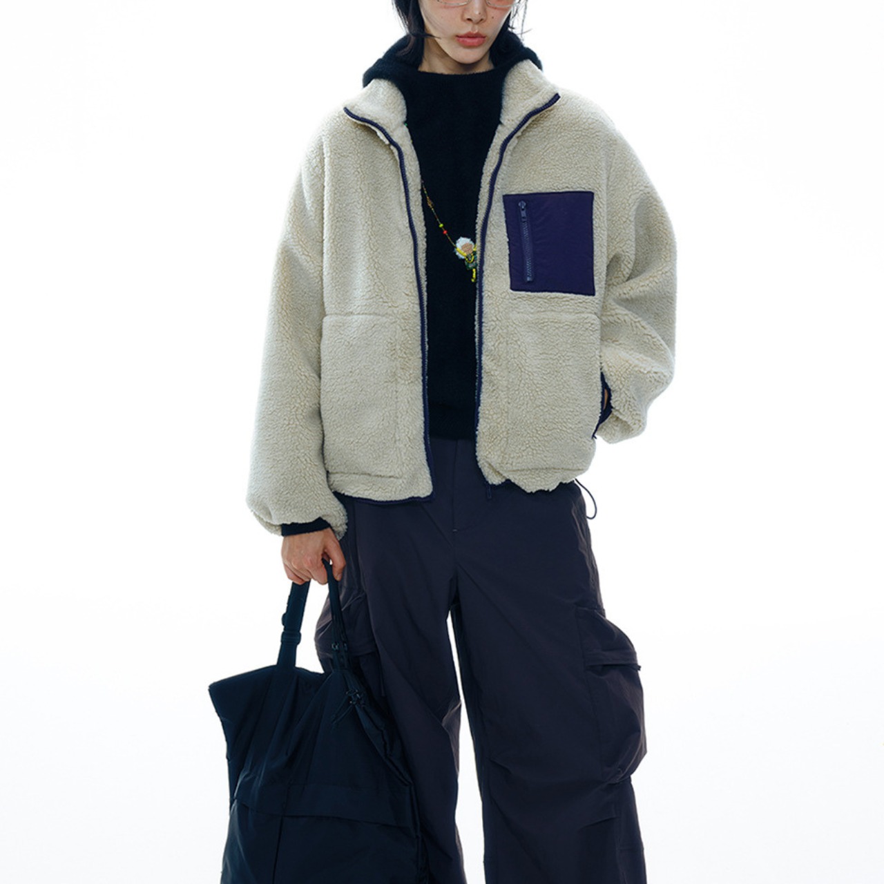 Zip-up Cropped Boa Jacket T4047