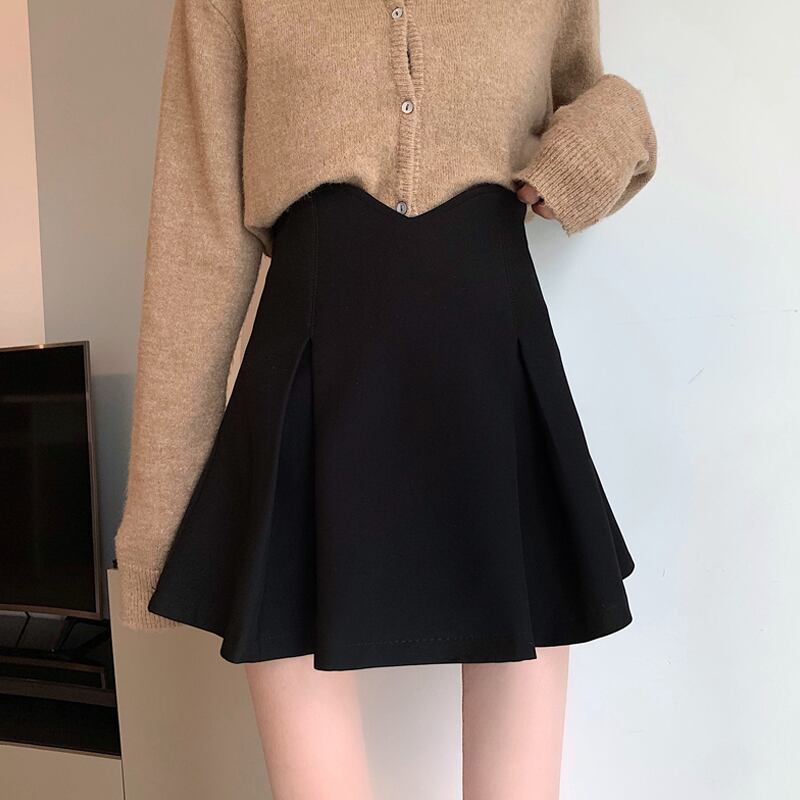 スタンダードブラックスカート スプリングオータムハイウェストウェストスリムショート レトロ 春物 秋物 試着室34637281169