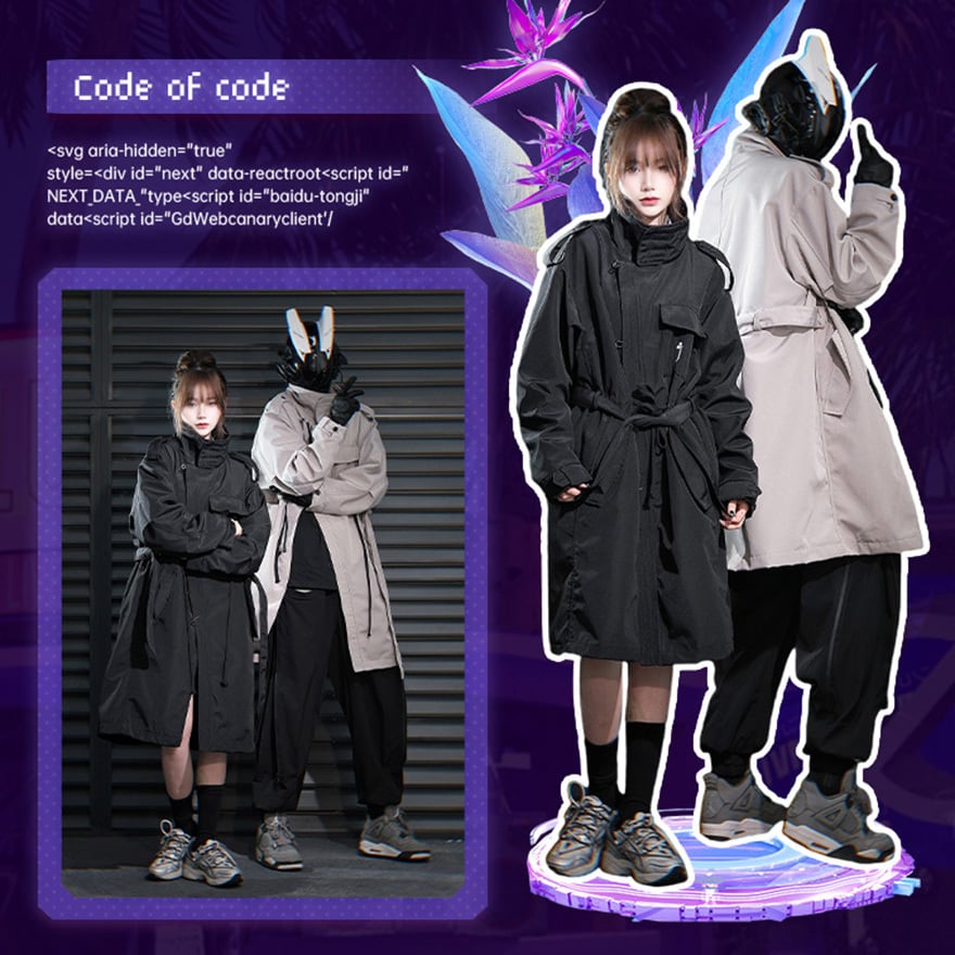 サイバーパンク トレンチコート スタンドカラー ユニセックス