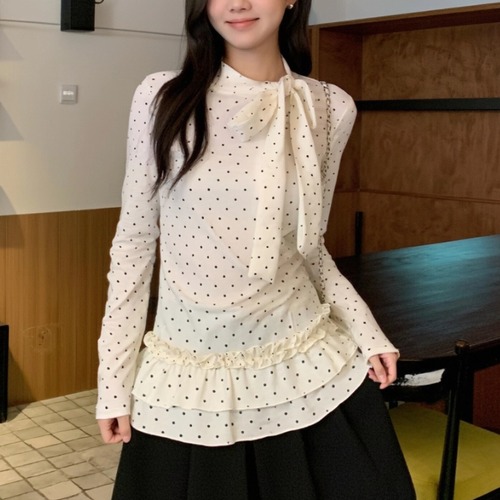 ドットボウタイティアードフリルトップス ・74554