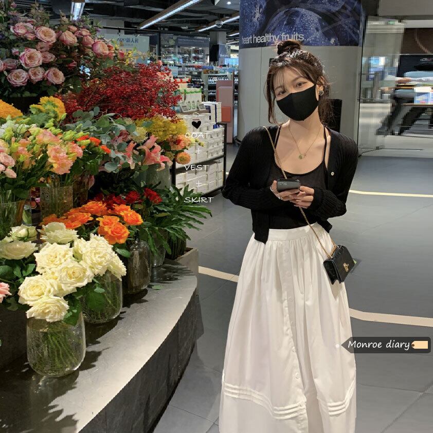 ウェストスリム薄手スカート サマースタイルホワイトAラインロング 大人ガーリー スウィート キュート カジュアル 夏物 モンロー14464506375