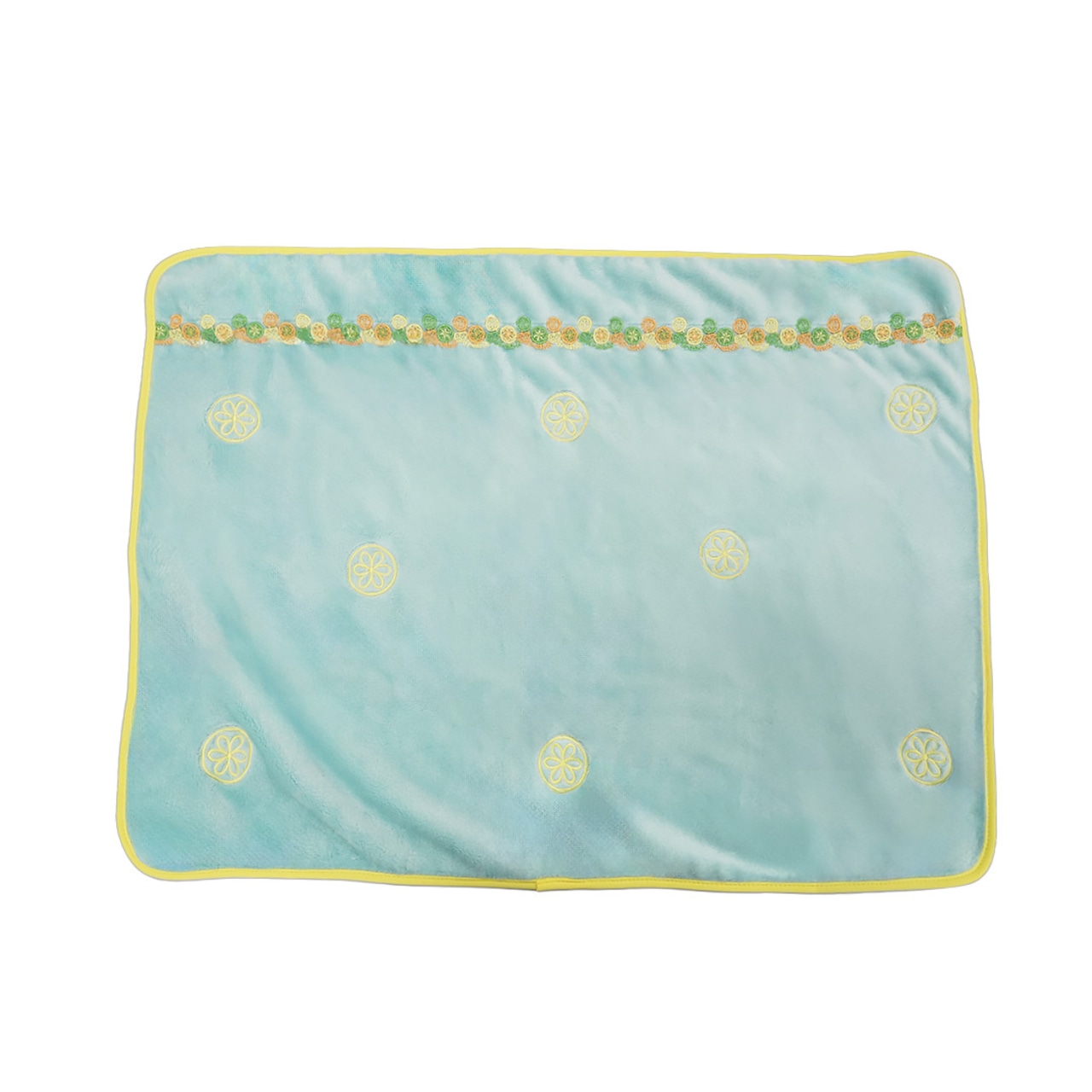 【近沢レース】巾着ポーチ付きブランケット　シトラス（ライトブルー）