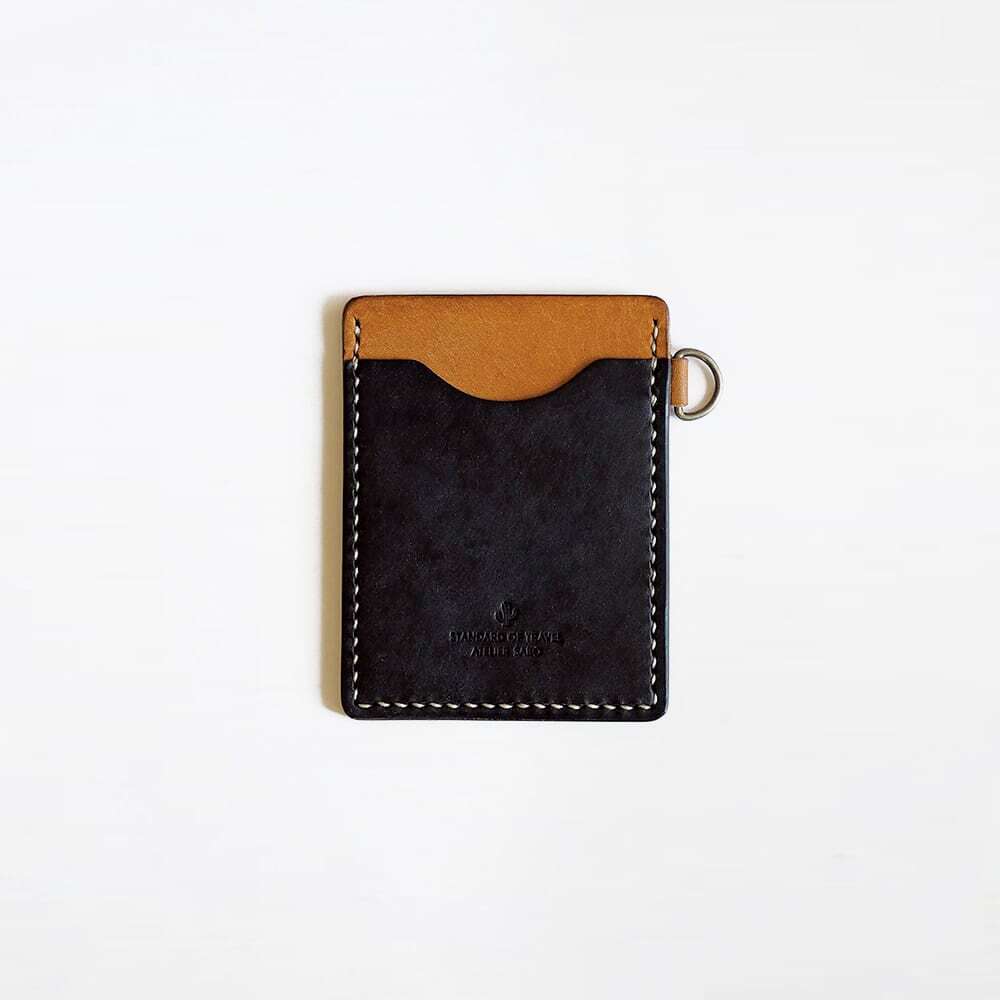 入れたまま使える ICカードケース【ブラック×ブラウン】定期入れ（残り