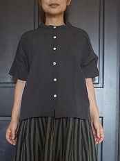 ヤンマ産業 会津木綿スタンドカラーシャツ スミクロ丈5㎝+