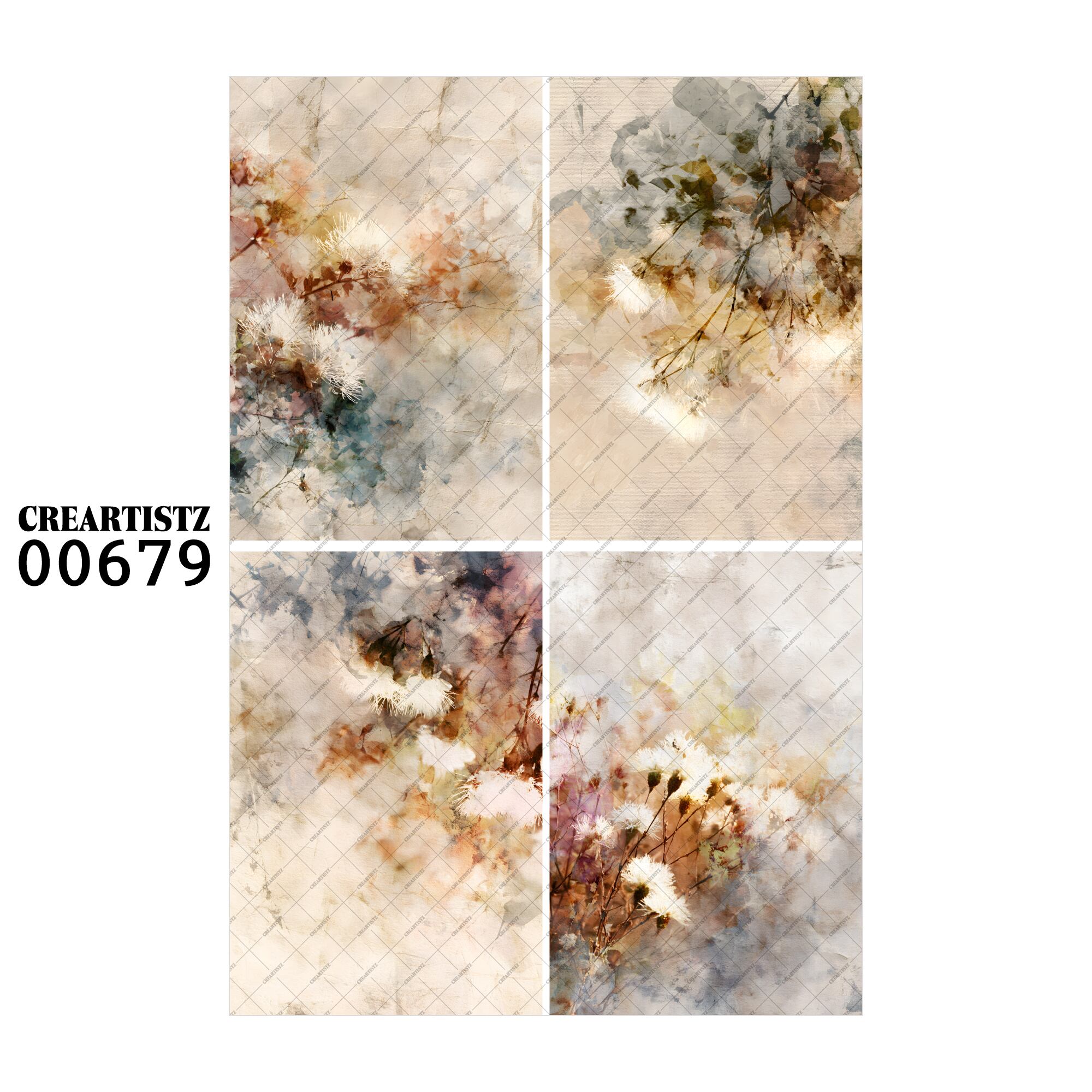 00679 背景 コラージュ素材 オリジナル 12枚セット (4種類×3枚) ペーパー/ステッカー CREARTISTZ