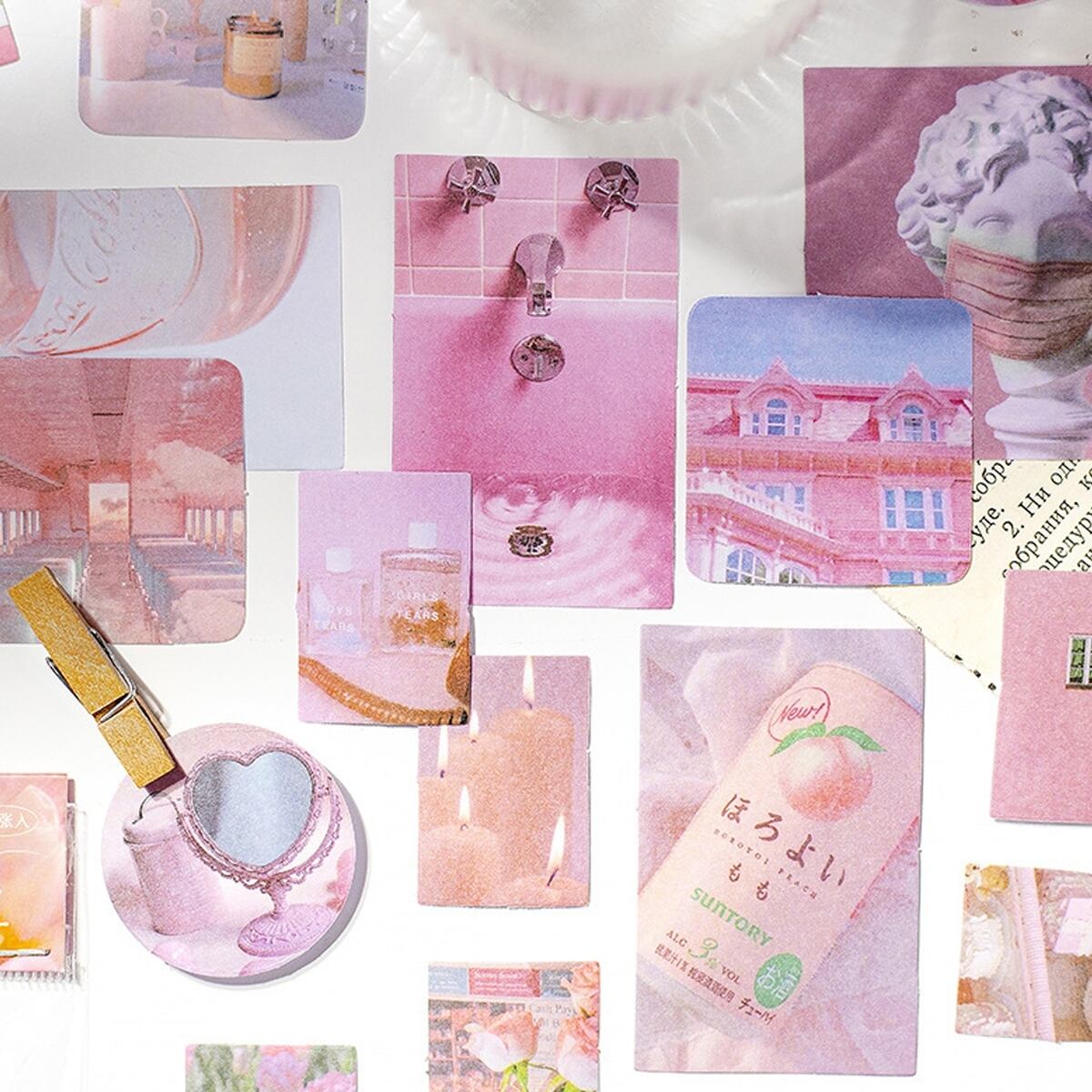 パステル くすみカラー ステッカー 全6種 42枚 レトロ ヴィンテージ風 モノトーン 動物 花 海 花火 風景 ほぼ日 ジャンクジャーナル 海外 コラージュ素材 M14 Classy クラッシー