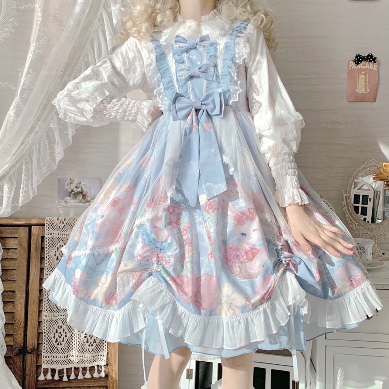 天使と悪魔 ロリータ スイートロリータ 花柄 うさちゃん柄 パステル 