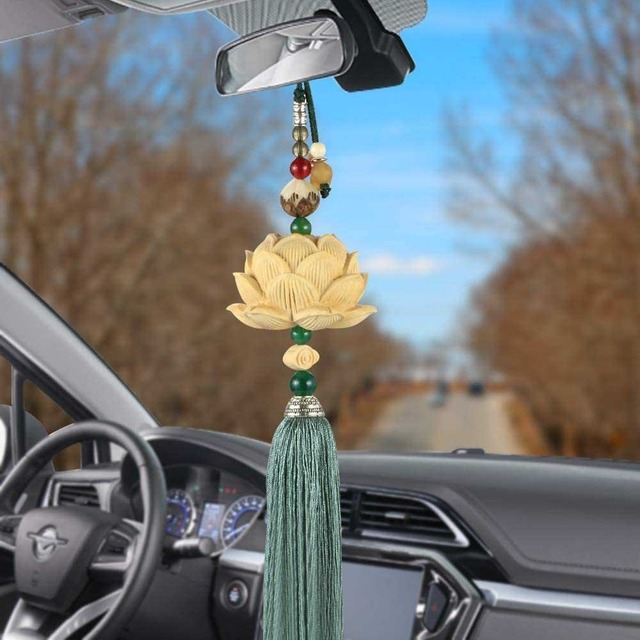 風水 蓮の花 インテリア 吊り下げ 木製 ルームミラー用 レッドorグリーン 車内 キラキラ カーミラー アクセサリー プレゼント 内装 飾りお守り 車内アクセサリー バックミラー 運気上昇 開運祈願 壁掛け 金運 プレゼント 贈り物 開店祝い Aio Online Store