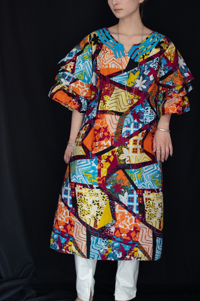 1970-80s African batik frill onepiece