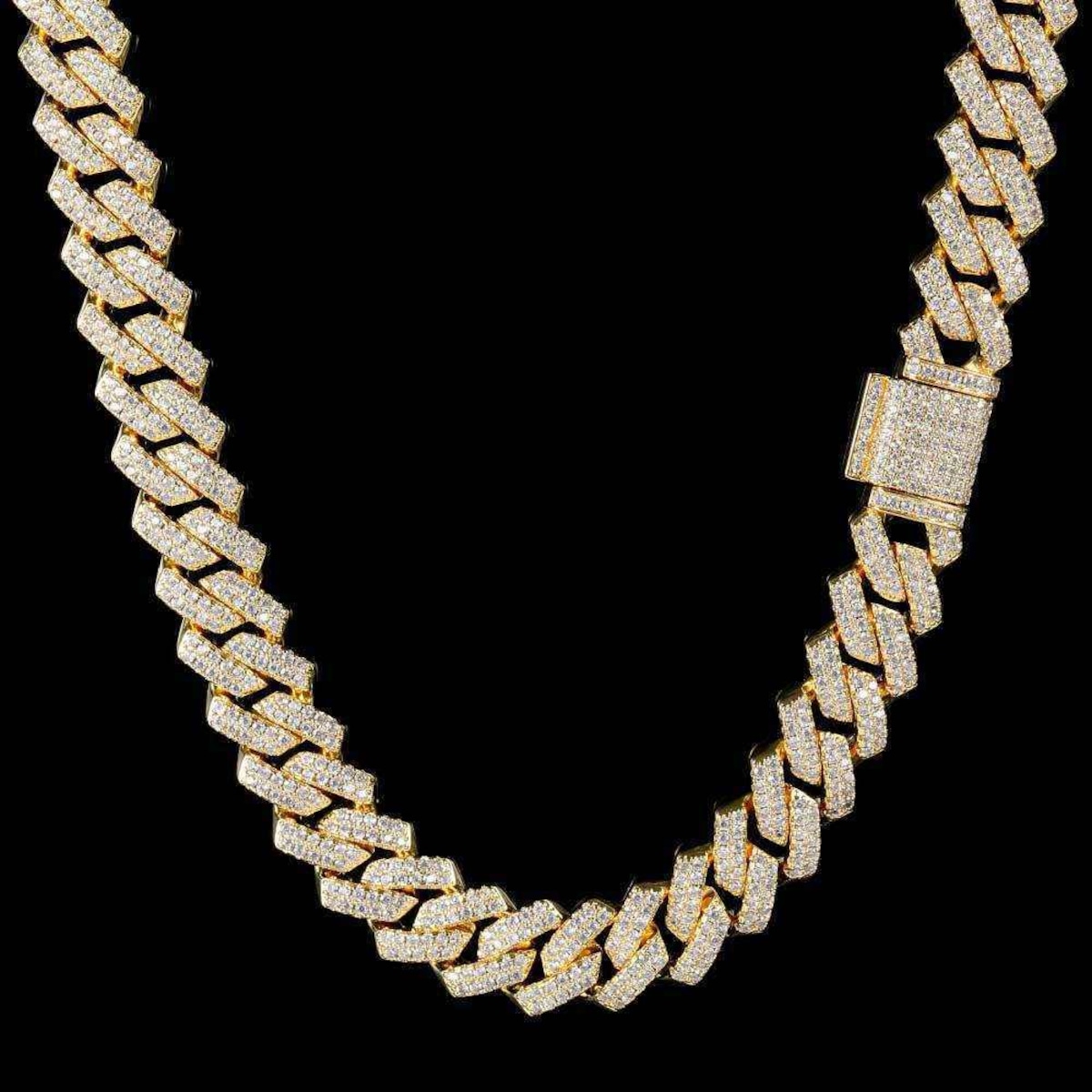 18kgp Iced Out Prong Chain Necklace 【14mm / GOLD】 | Glitter