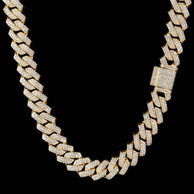 18kgp Iced Out Prong Chain Necklace 【14mm / GOLD】