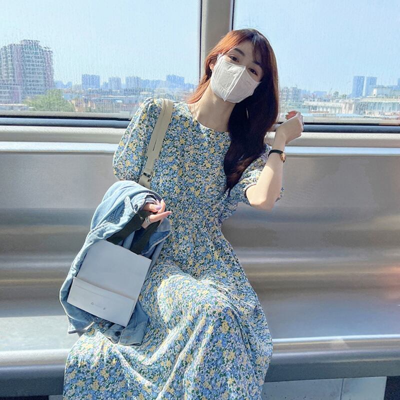 スリーブフローラルドレス サマーロングスカート 夏物 花柄 スーパーモール78431820738