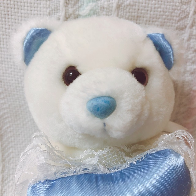 Vtg ぬいぐるみ 白 水色 くま ハート Spank