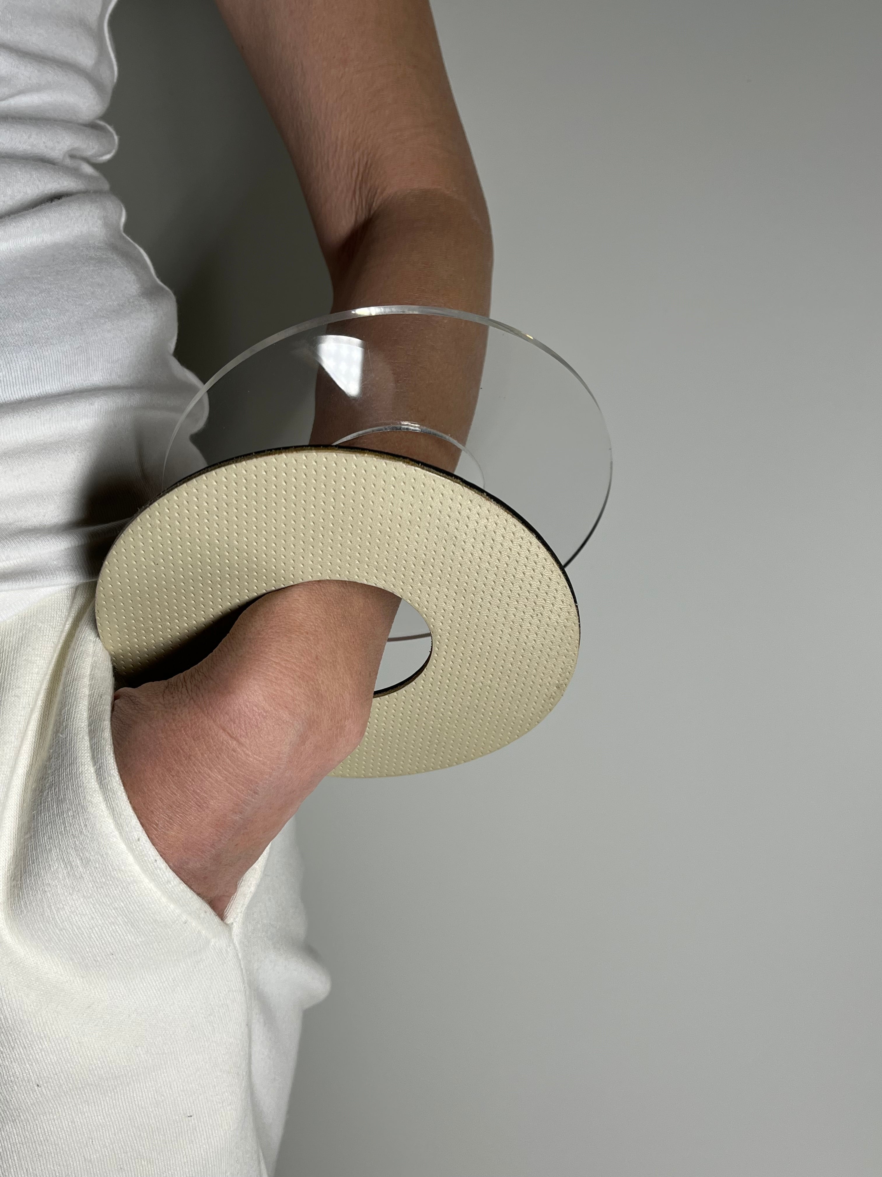 Beige Leather × Transparent Bracelet