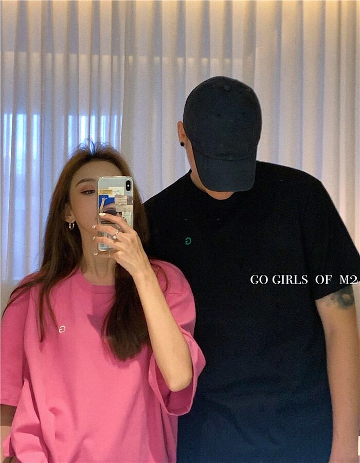 ins tide bfwindルーズ半袖Tシャツレディース2020年夏新作プリントミドル丈ピンクトップス ブラックストロベリース61704441016