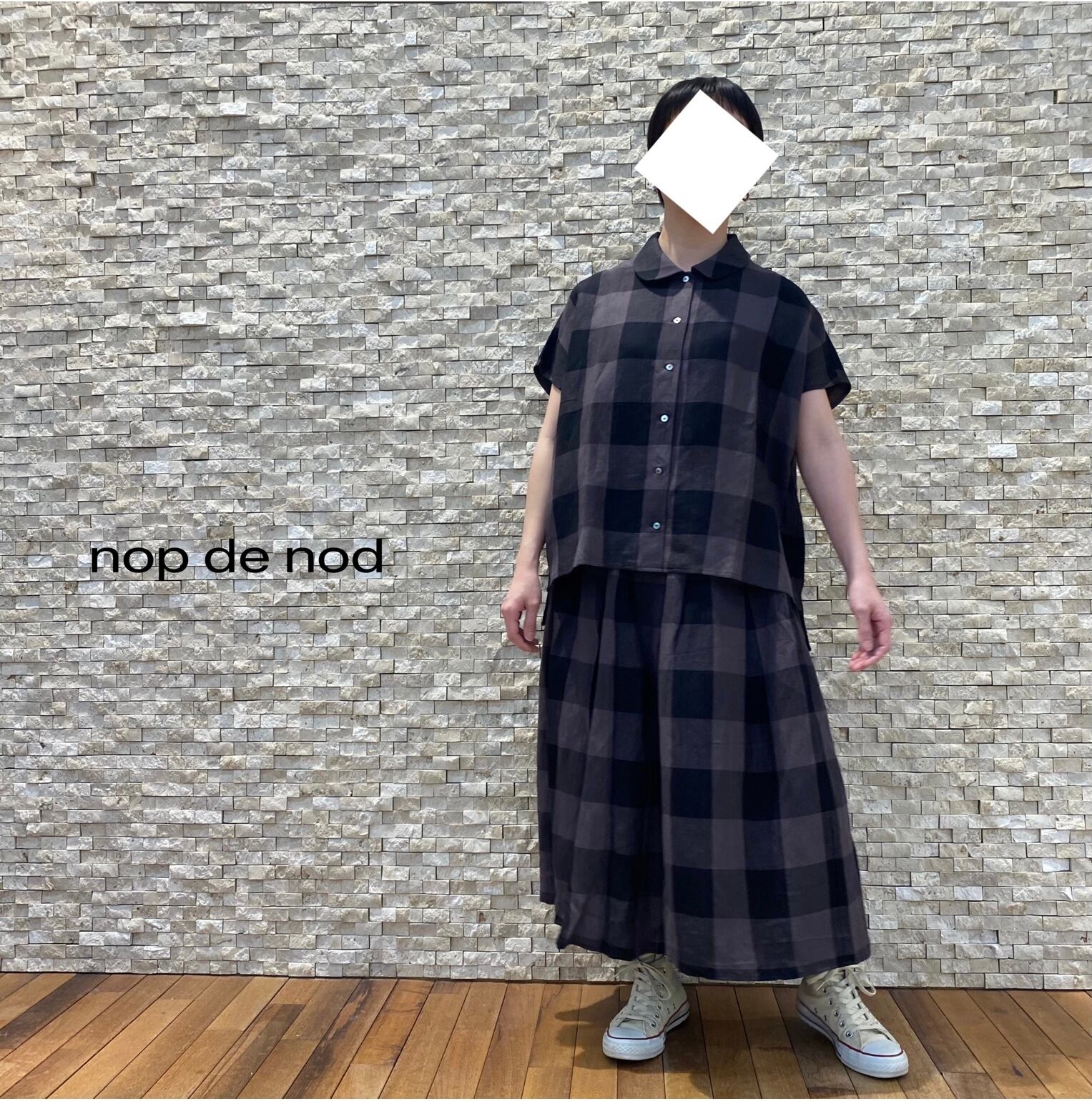 【nop de nod】リネンレーヨンビッグギンガムタックスカート(241-504-7135)