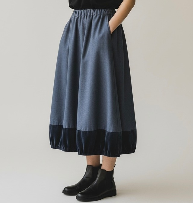 [SALE] SUPER HAKKA｜ベロア切替えのバルーンスカート  （冬の装いが華やぐ）