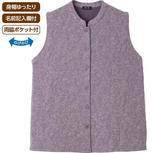 薄中綿キルト花柄ベスト（婦人）